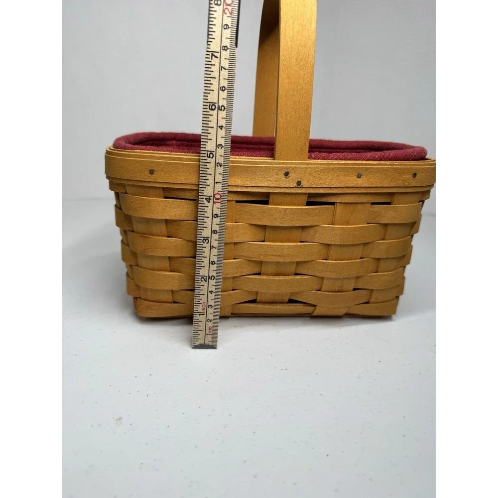 Longaberger Small Handled Woven Basket Plastic Cloth Liners Signed Dated 1999